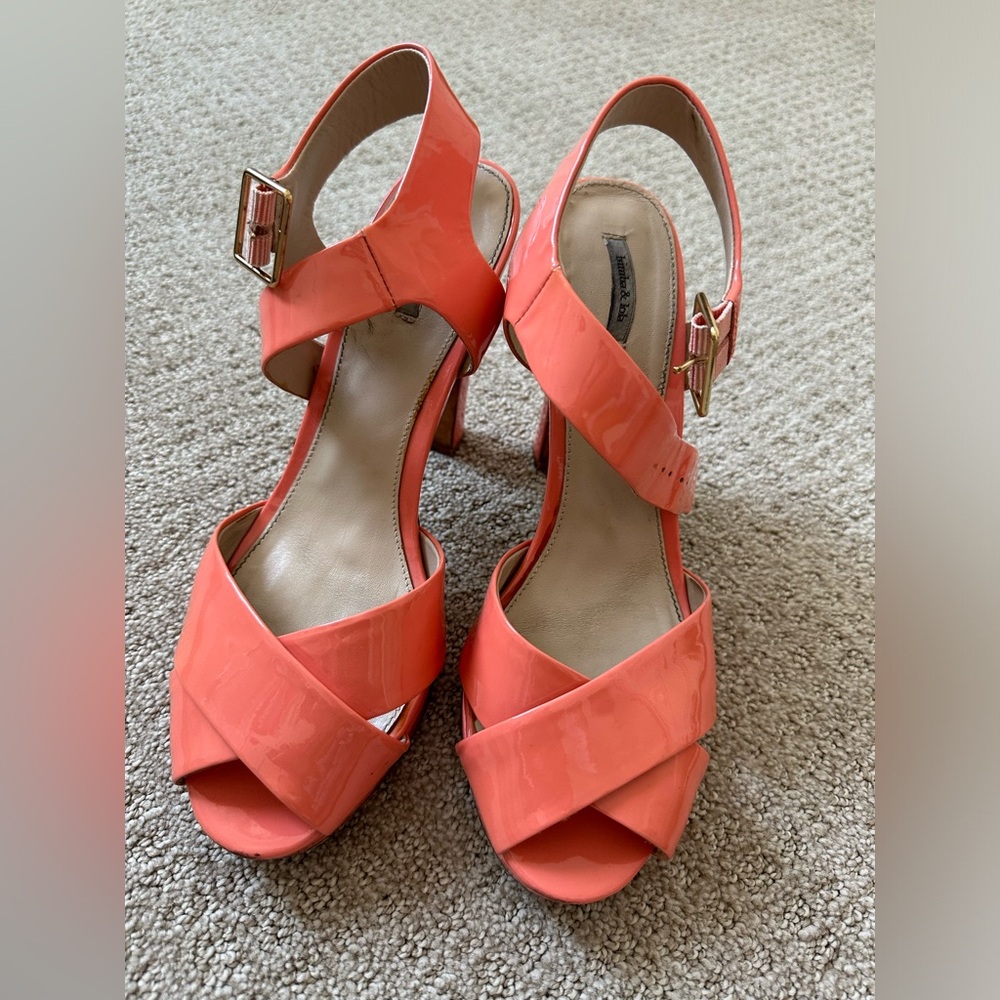Bimba and Lola patent leather salmon colored high heels